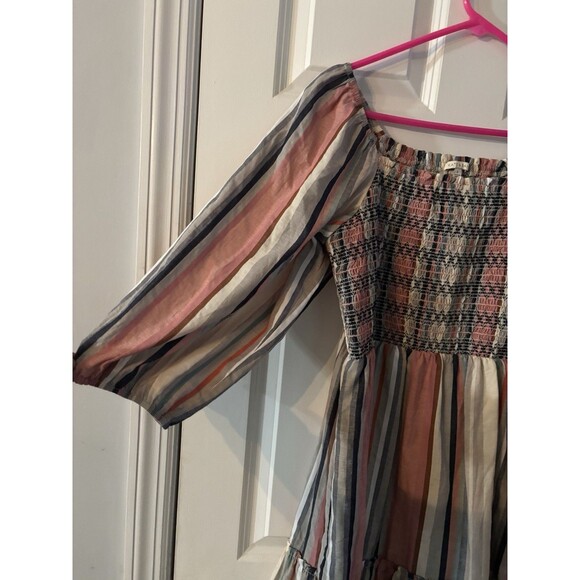 Kate and Sam Women's Flowy Boho Stripe Dress Size Medium Rose Blue Sleeves Fall - Picture 3 of 6